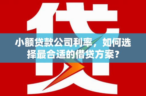 原平小额贷款公司利率，如何选择最合适的借贷方案？